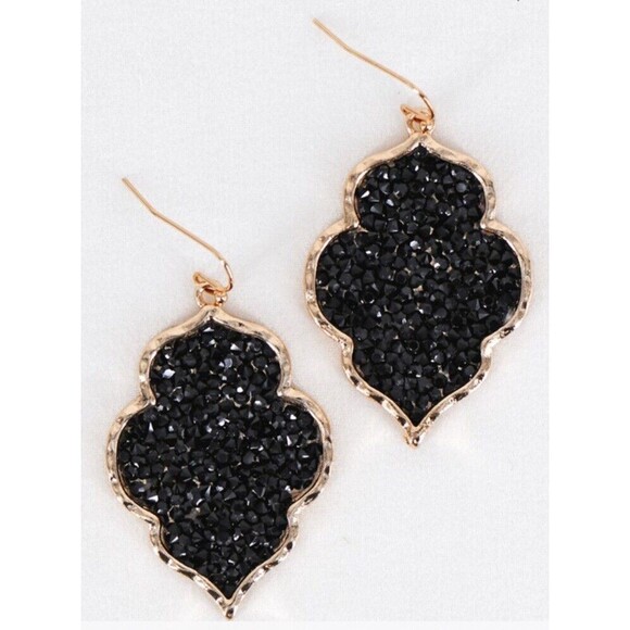 Unbranded Jewelry - Black Glitter Pave Rhinestone Moroccan Drop Earrings Gold Plated Statement 2